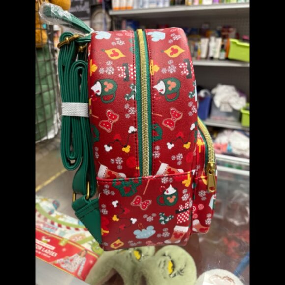 Loungefly Mickey Mouse All Over Christmas Print Mini Backpack W/Wallet NEW - Picture 4 of 7